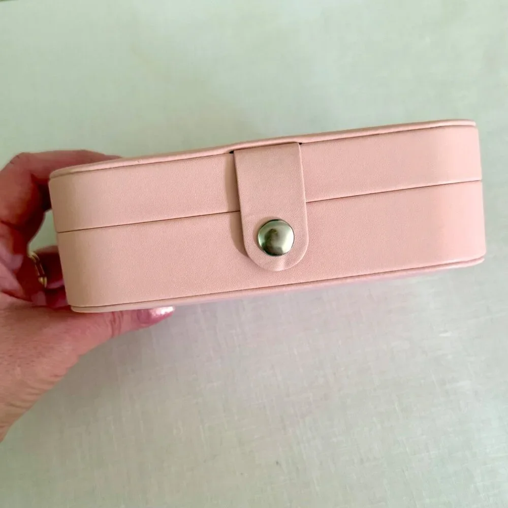 Pink Travel Jewelry Box Organizer for Rings Earrings Necklaces Multiple Compartm